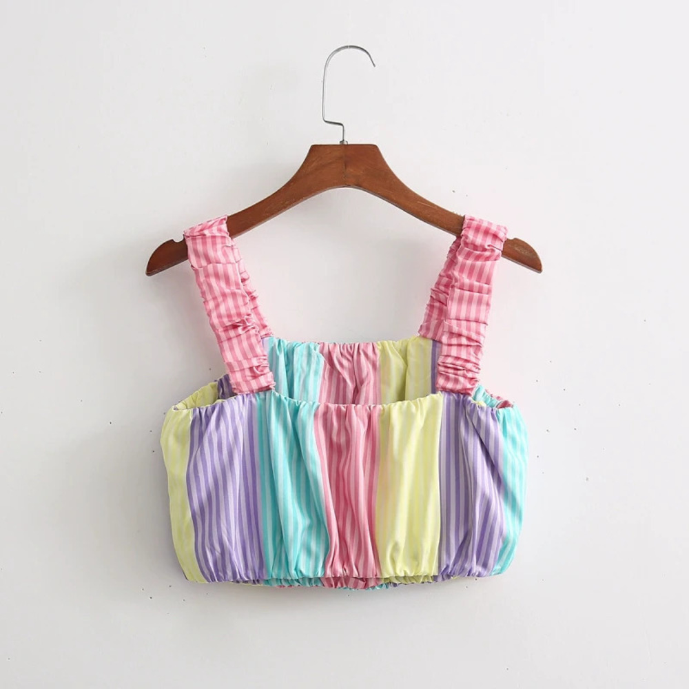 Spring Colorful Striped Tube Top and Skirt Two Piece Set